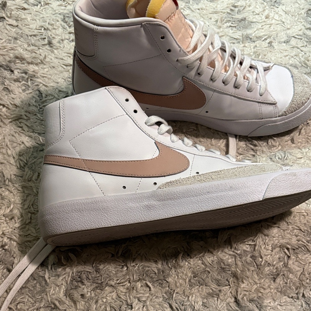 White and Tan High-Top womens Sneakers